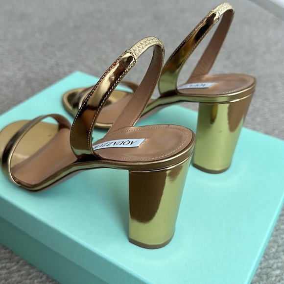 Aquazzura So Nude Block Heel Size 38 Metallic Gold - Picture 7 of 10